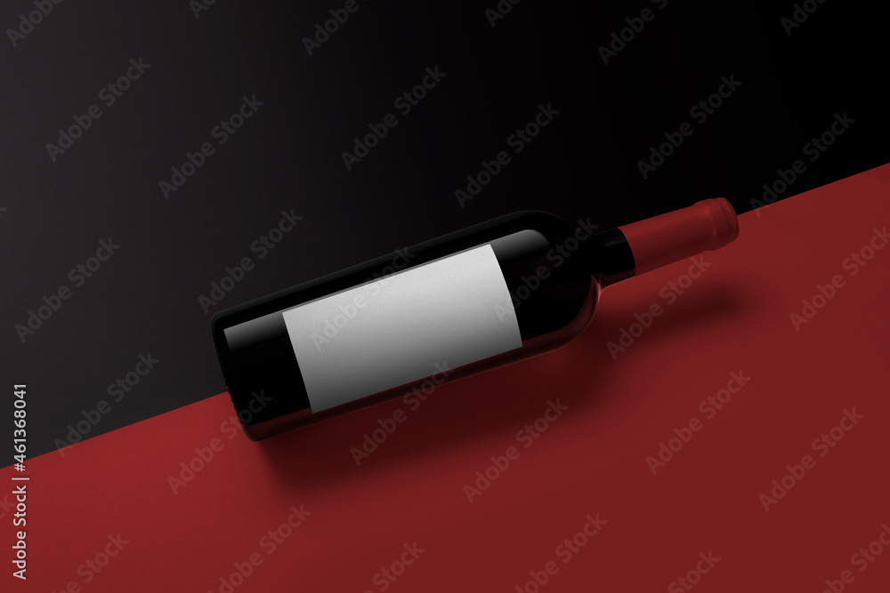 Fototapeta premium mockup bottiglia vino rosso diagonale etichetta vuota
