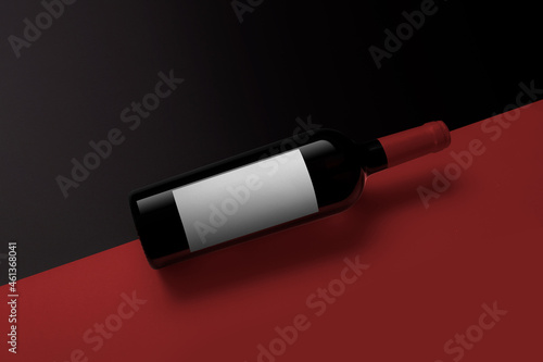 mockup bottiglia vino rosso diagonale etichetta vuota photo