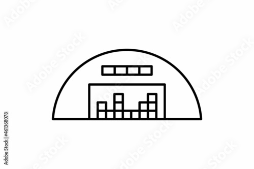 warehouse with box inventory distribution center line art flat icon vector