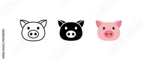 set of pig head flat icon vector illustration