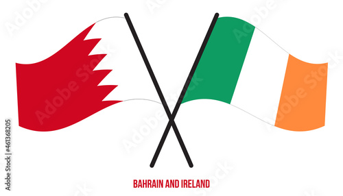 Bahrain and Ireland Flags Crossed And Waving Flat Style. Official Proportion. Correct Colors.