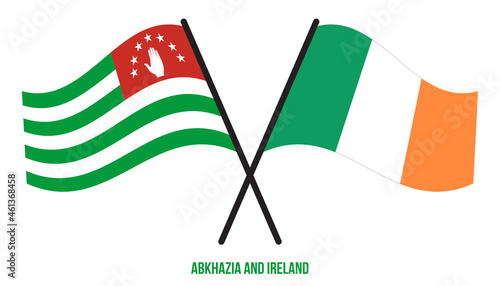 Abkhazia and Ireland Flags Crossed And Waving Flat Style. Official Proportion. Correct Colors.