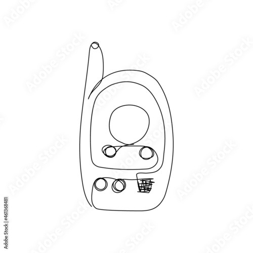 Baby monitor continuous line drawing. One line art of home appliance, walkie-talkie, communication, babysitting, children s equipment.