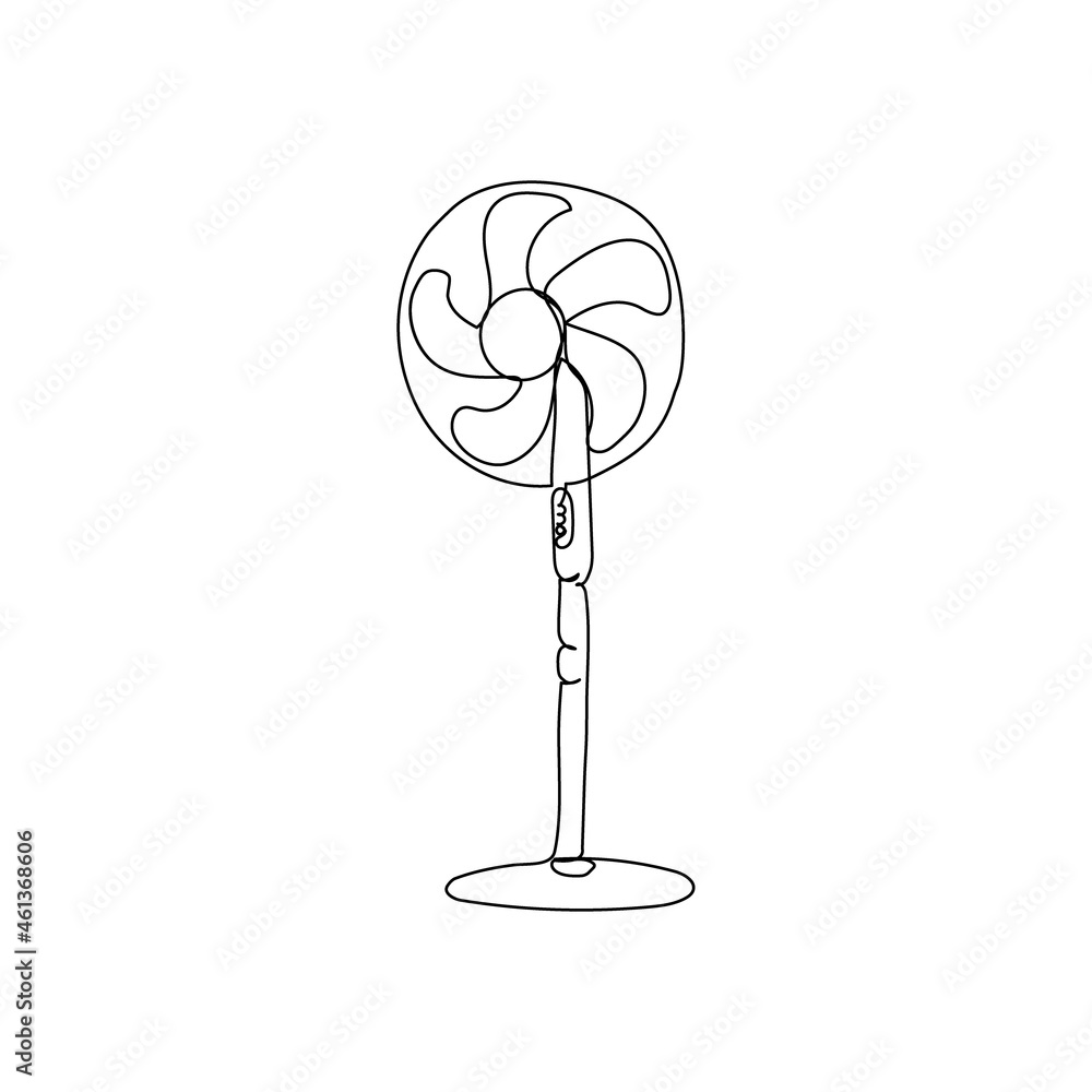 Fan continuous line drawing. One line art of home appliance, cooling, air conditioning, indoor climate, fresh air. Fan continuous line drawing. One line art of home appliance, cooling, air conditioning, indoor climate, fresh air.