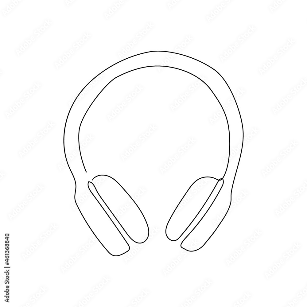 Headphones continuous line drawing. One line art of home appliance, music, listen, dj, sound, sound reduction, sound absorption, subwoofer. Headphones continuous line drawing. One line art of home appliance, music, listen, dj, sound, sound reduction, sound absorption, subwoofer.