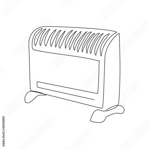 Electronic oil heater continuous line drawing. One line art of home appliance, heater, indoor climate, heating.