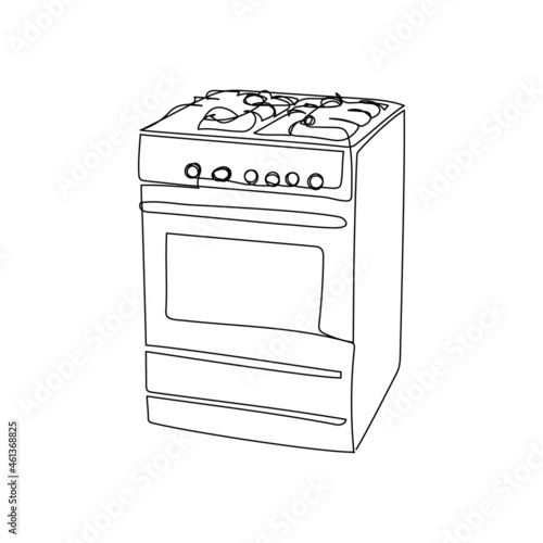 Gas range cooker continuous line drawing. One line art of home appliance, kitchen, electrical, oven, cooking food.