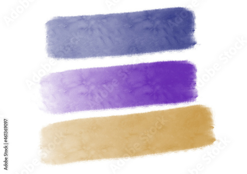 Paleta de color azul, morada y ocre. Mancha de maquillaje, muestra de sombra de ojos.