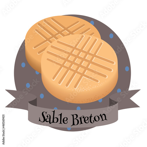 Sable Breton traditional French dessert. Colorful illustration in cartoon style.