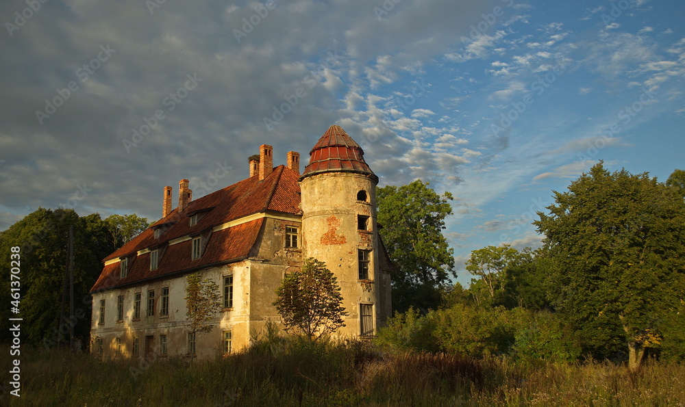 Vormsate manor in sunny summer evening, Latvia.
