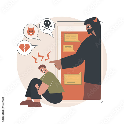 Cyberbullying abstract concept vector illustration. Online bullying, cyberbullying, social media negative comments, stop internet harassment, sharing private content, shaming abstract metaphor.