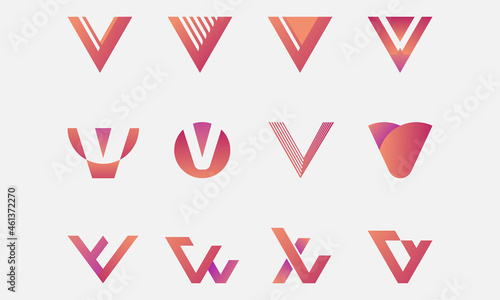 Set of creative flat letter v logo design template Collection