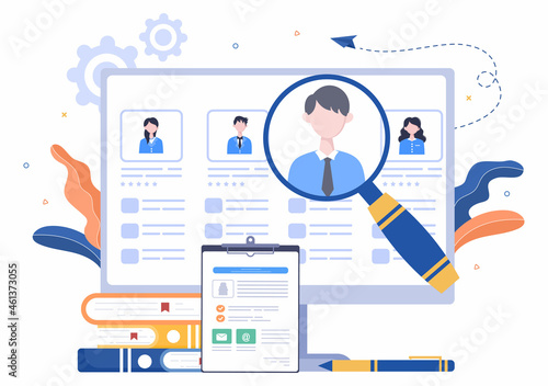 Job Interview Online Service or Platform, Candidate and HR Manager. Business Man or Woman at Table, Vector Illustration For Conversation, Career, Human Resource Concept