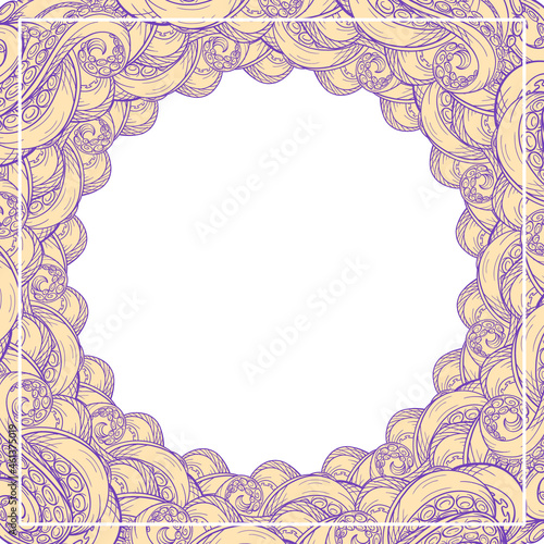 Sea beast tentacles vector round frame