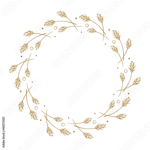 Vector round wheat or rye frame. Autumnal floral wreath template.