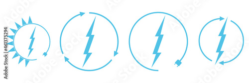 Electric car charging and renewable energy icons, graphic design template, lightning bolt, vector illustration