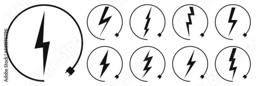 Electric car charging icons, graphic design template, lightning bolt. Parking with electric charge signs, vector illustration