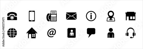 Contact icon vector set. Complete set of business card item icons. Vector stock icon design collection.