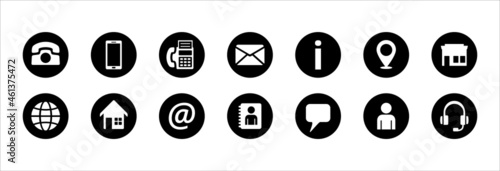 Contact icon vector set. Complete set of business card item icons. Vector stock icon design collection.