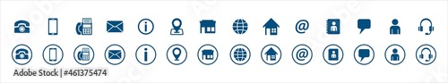 Contact icon vector set. Complete set of business card item icons. Vector stock icon design collection.