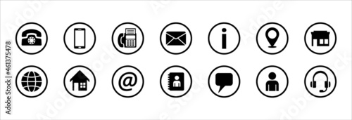 Contact icon vector set. Complete set of business card item icons. Vector stock icon design collection.
