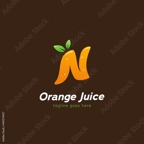 Letter N orange juice drink logo icon template