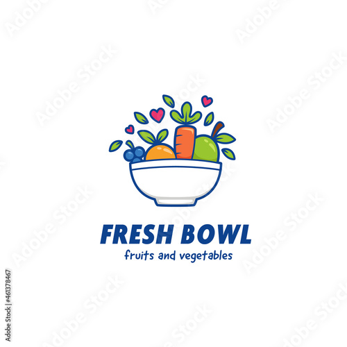 Fruits and vegetables fresh smoothie bowl logo icon template