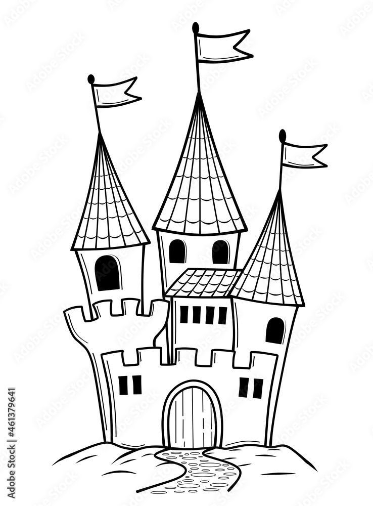 Castle Castels Cartoon Colouring Book Isolated