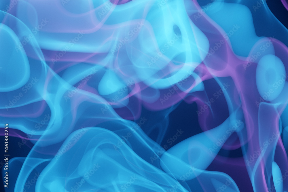 3D illustration frozen abstract movement of  explosion smoke multiple colors blue and pink  on black and white  background..