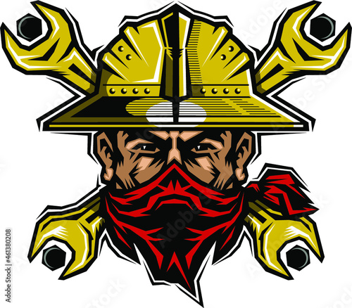 roughneck oil rig outlaw wearing bandana and crossed wrenches with bolts