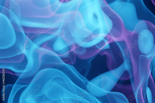 3D illustration frozen abstract movement of explosion smoke multiple colors blue and pink on black and white background..