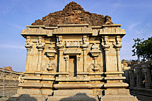 Ancient stone made temple with beautiful blue sky background in photo