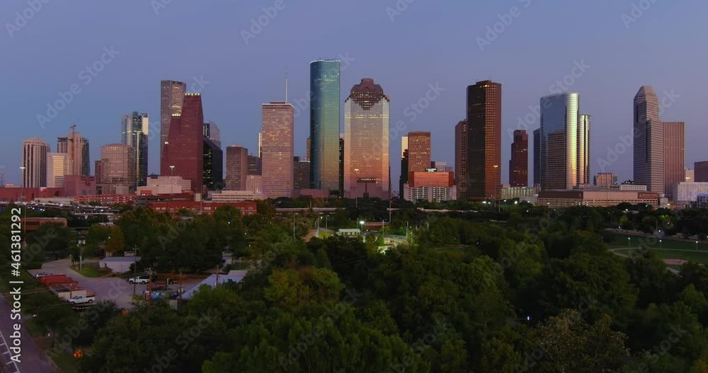 Aerial view of downtown Houston during golden hour Aerial view of downtown Houston during golden hour