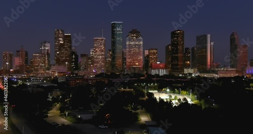 Aerial view of downtown Houston at night photo