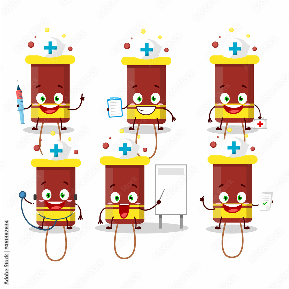 Fototapeta premium Doctor profession emoticon with bubble blaster firework cartoon character