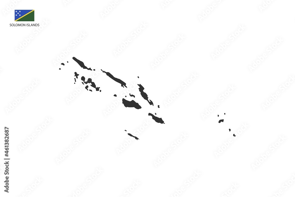Fototapeta premium Solomon Islands black shadow map vector on white background and country flag icon left corner.