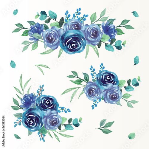 Bouquet card for special occasion with blue rose watercolor collection
