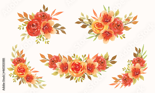 Autumn floral bouquet with love blooming concept design watercolor