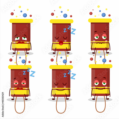 Cartoon character of bubble blaster firework with sleepy expression