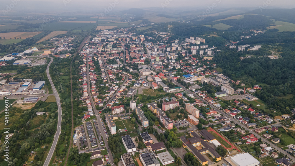 Aerial view of the town of Vranov nad Toplou in Slovakia