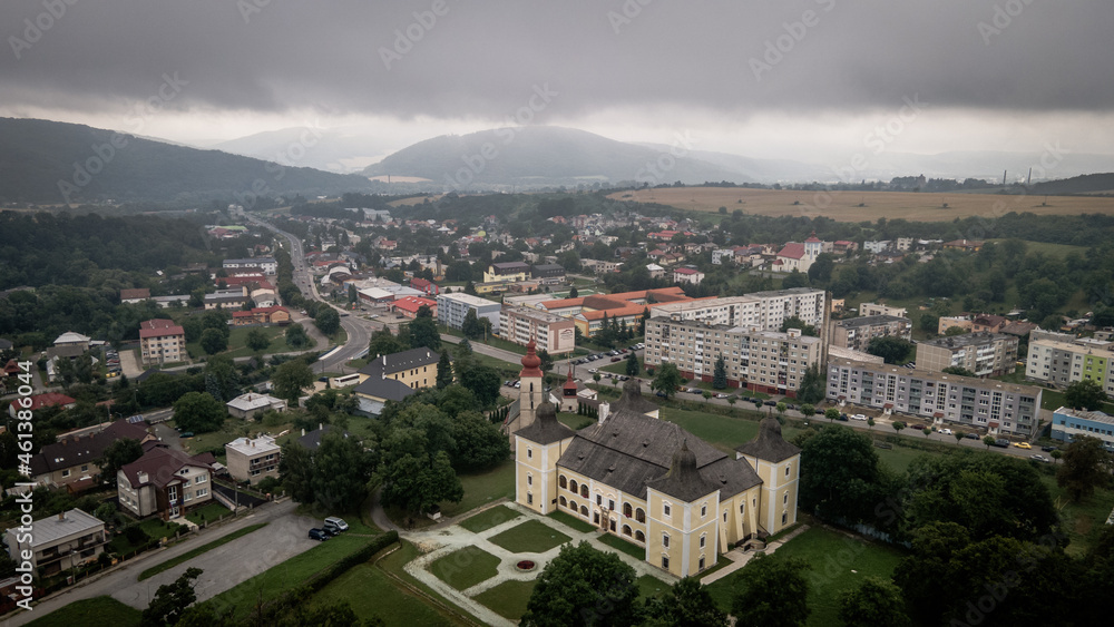 Aerial view of the manor house in Hanusovce nad Toplou, Slovakia