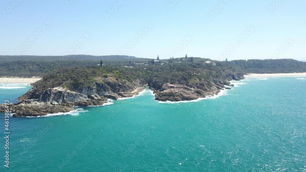 Lush Green Forest Covered The Headland And The White Sand Of Frenchmans Beach In Queensland, Australian. aerial Lush Green Forest Covered The Headland And The White Sand Of Frenchmans Beach In Queensland, Australian. aerial
