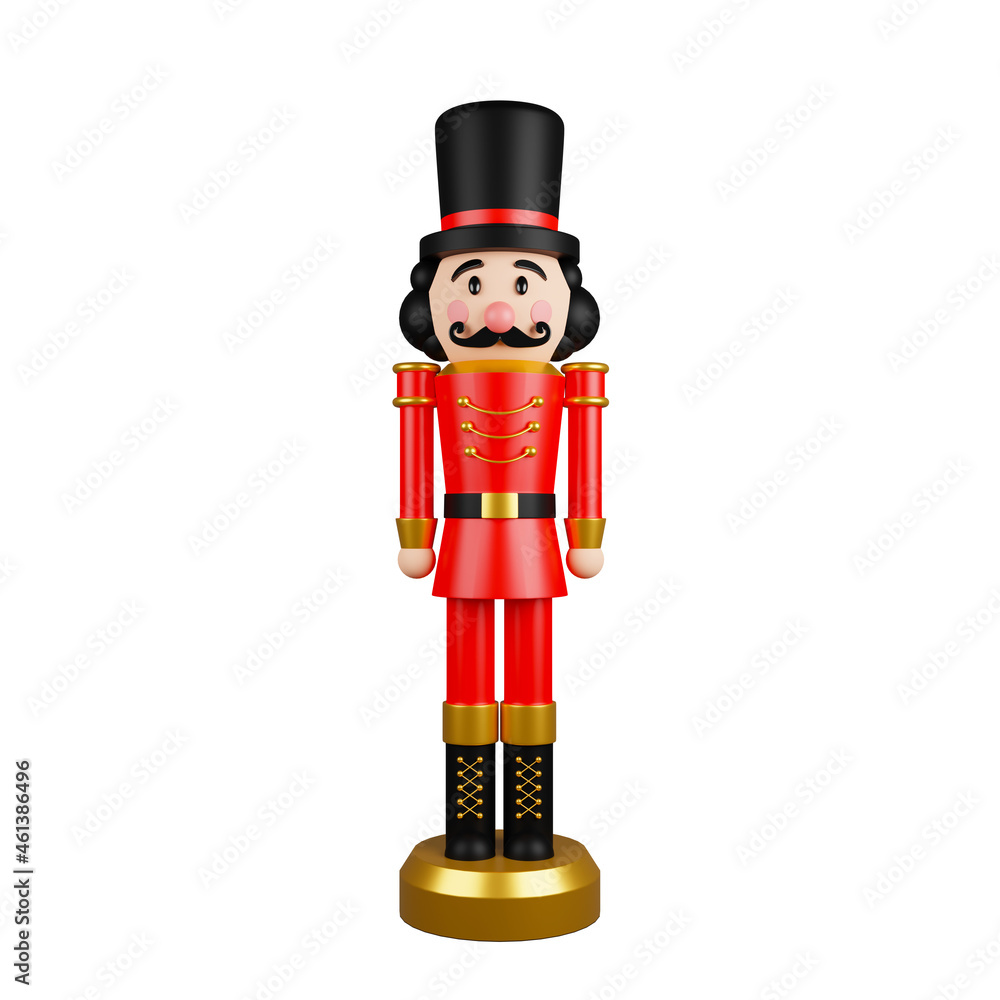 Christmas nutcracker toy soldier traditional figurine isolated on white background with clipping path included. 3d rendering Christmas nutcracker toy soldier traditional figurine isolated on white background with clipping path included. 3d rendering