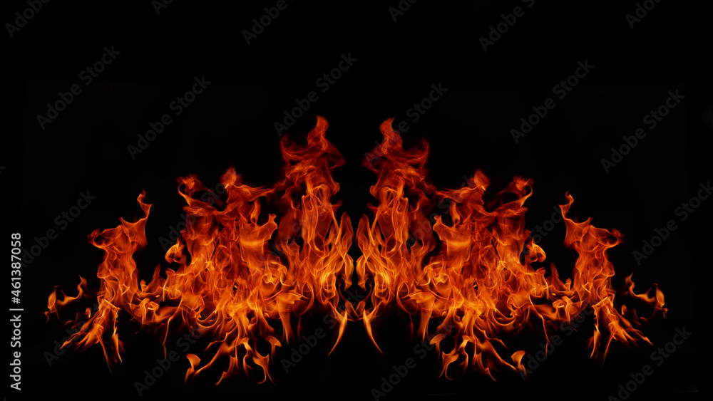Flame Flame Texture For Strange Shape Fire Background Flame meat that is burned from the stove or from cooking. danger feeling abstract black background Suitable for banners or advertisements.