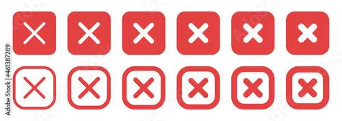 Red cross x button. Delete, remove, wrong icon vector illustration