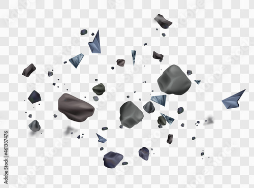 Vector explosion cloud of black pieces isolated on white. Confetti. Vector illustration