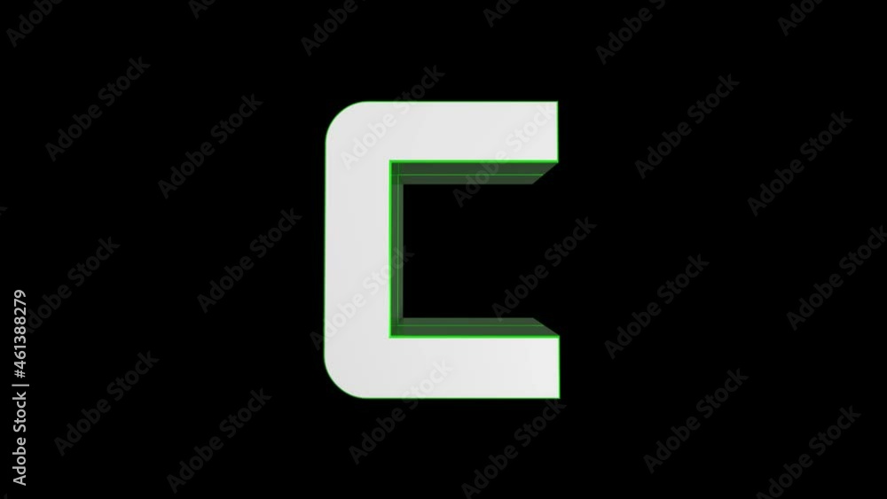 3D Animated alphabet, Green color, letter C on black background 3D Animated alphabet, Green color, letter C on black background