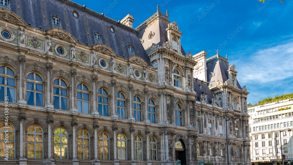 Paris, the facade of the Hotel de Ville, city hall of the French capital
