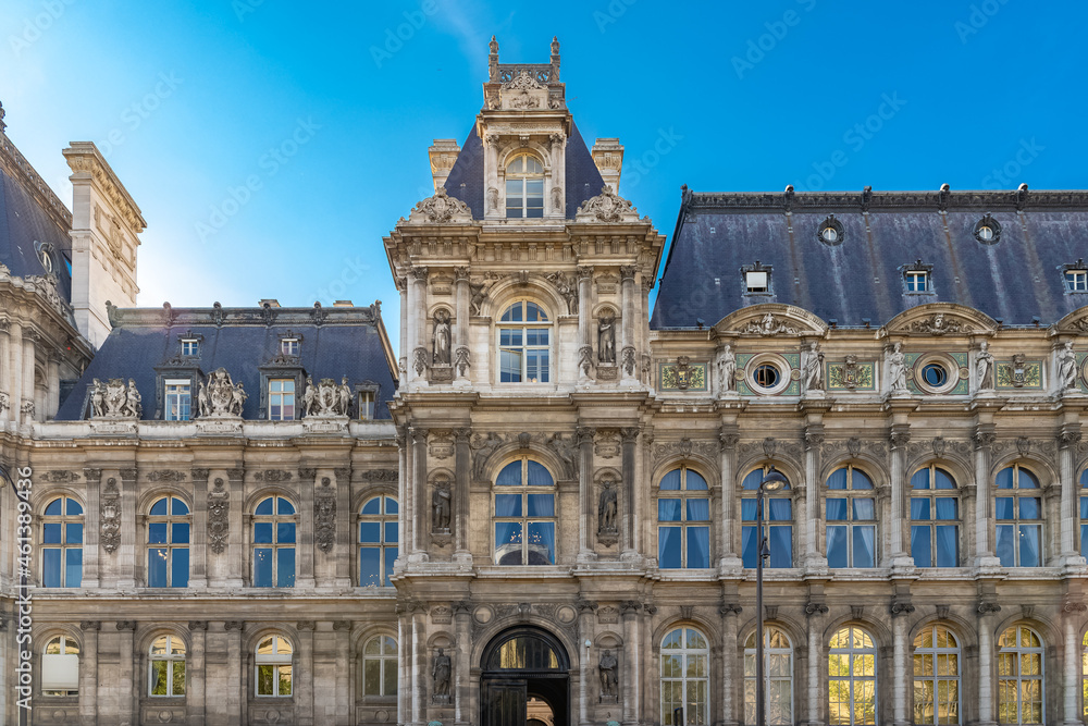 Paris, the facade of the Hotel de Ville, city hall of the French capital
