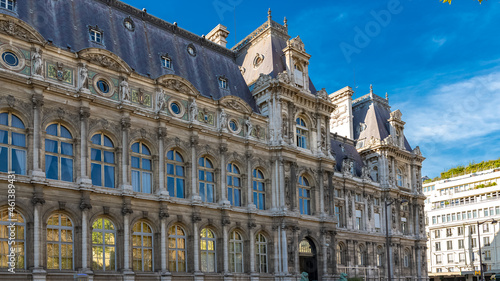 Paris, the facade of the Hotel de Ville, city hall of the French capital 